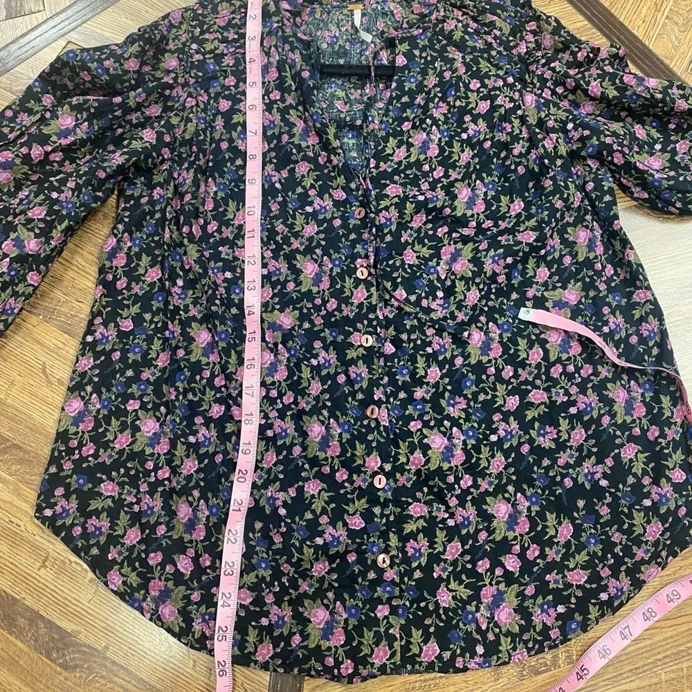 Free People Meant to Be Floral Puff Sleeve Blouse Size Small